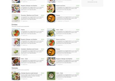 Plateforme des métiers de la restauration - Liste des plats sur site web