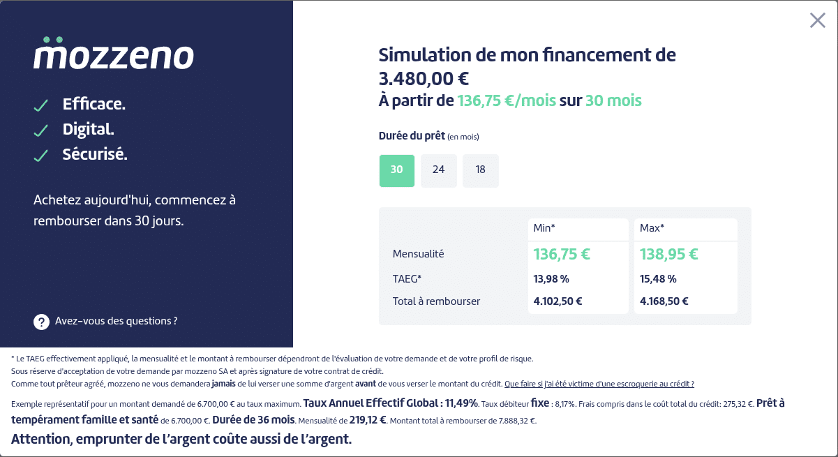mozzeno Prestashop widget de simulation de financement mozzeno Prestashop widget de simulation de financement