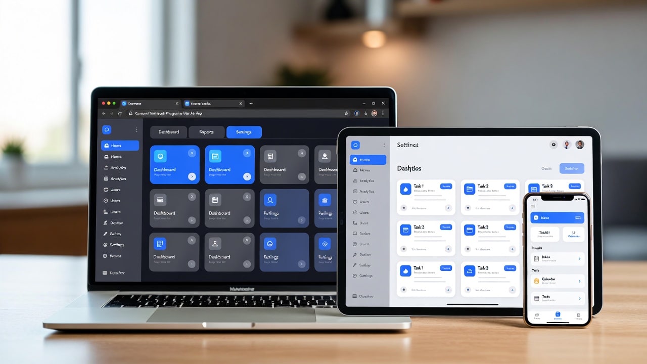 Interface d'une Progressive Web App affichée sur différents appareils