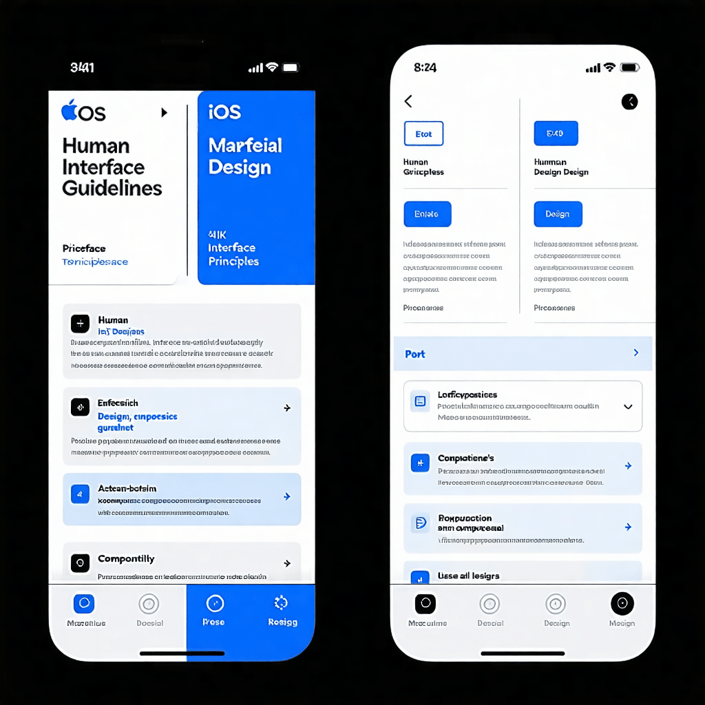 Comparaison visuelle entre Human Interface Guidelines iOS et Material Design Android