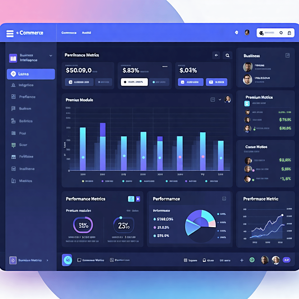 Tableau de bord e-commerce avec modules premium et métriques de performance