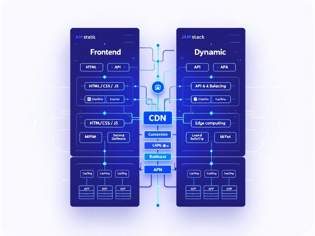 Architecture JAMstack avec distribution CDN pour performance optimale e-commerce