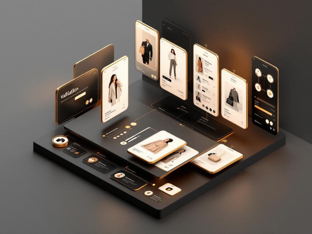 Interface de plateforme e-commerce luxe avec workflows de validation multiniveaux