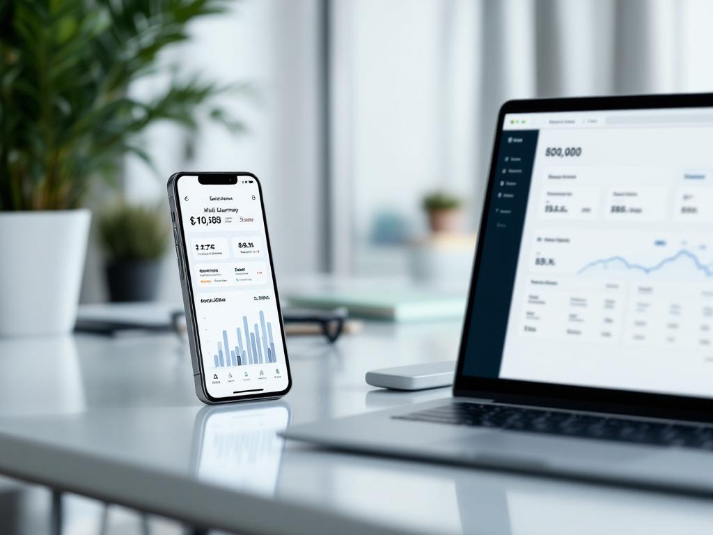 Interface moderne de néobanque professionnelle avec gestion multidevise
