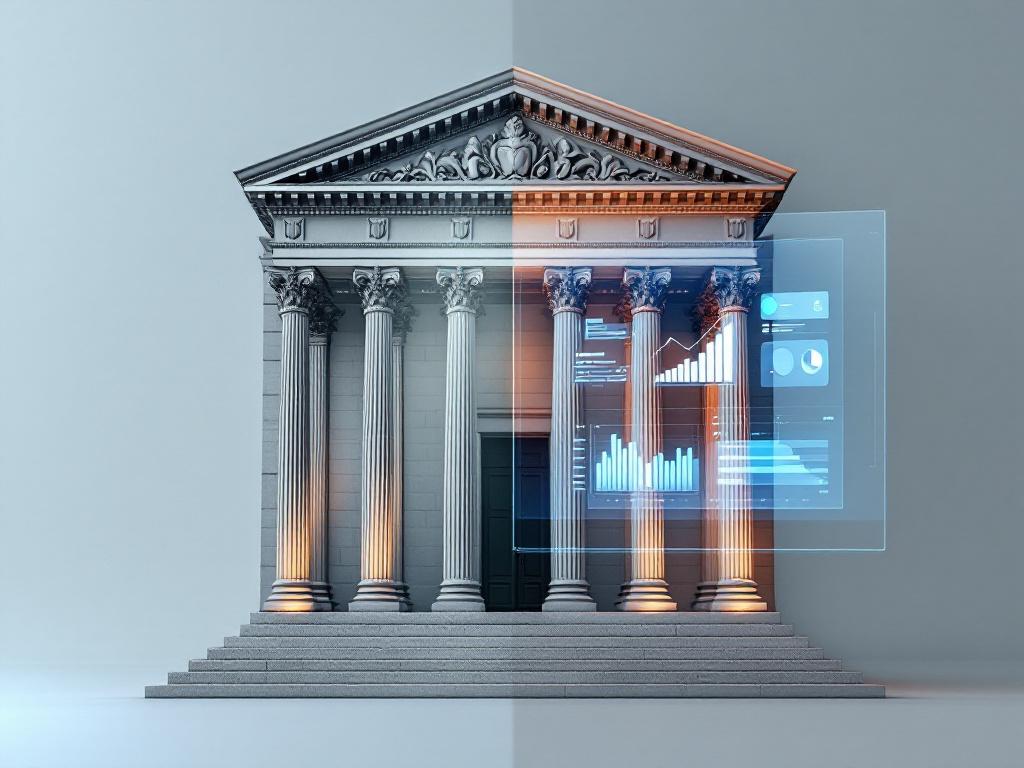 Comparaison symbolique entre banque traditionnelle et néobanque digitale